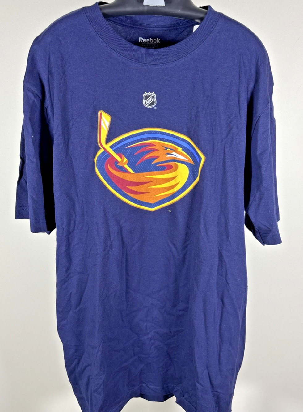 Reebok Atlanta Thrashers Zach Bogosian #4 Hockey Blue Graphic T-Shirt Men's XL
